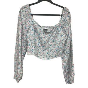 Sophie Rue floral long sleeve white blouse size medium